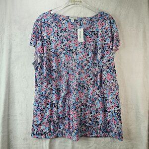 Dressbarn West Port Women Floral Top Pullover Scoop Neck Size XL Blouse
